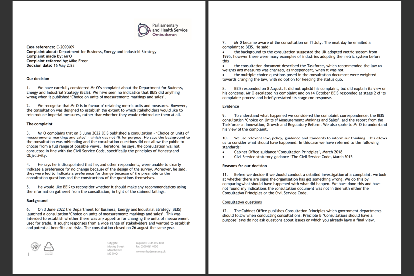 Phso Example Letters PHSO whitewashes my BEIS complaint about imperial units consultation ...